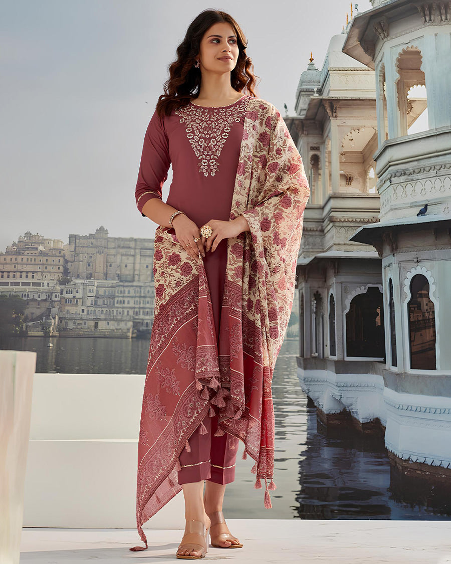 Crimson Mirage Handcrafted Kurta Set with Dupatta