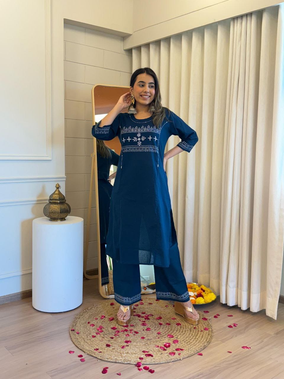 Midnight Echo Navy Block Printed Suit Set