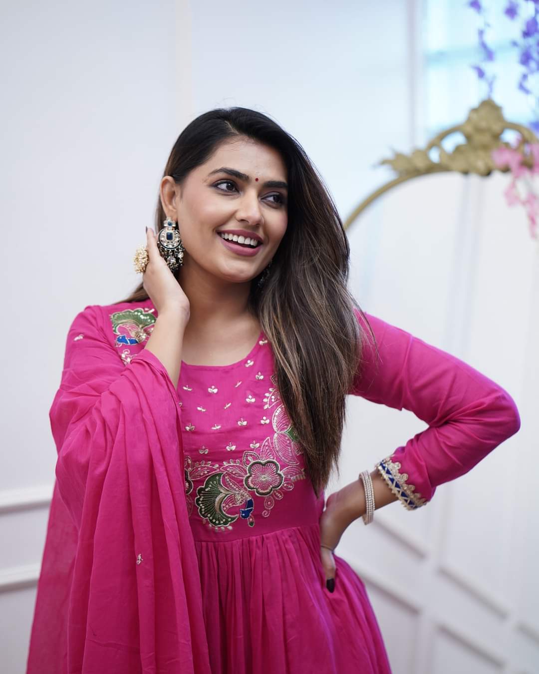 Mogra Rani Hand Embroidered Gown Style Kurta Set with Chanderi Dupatta
