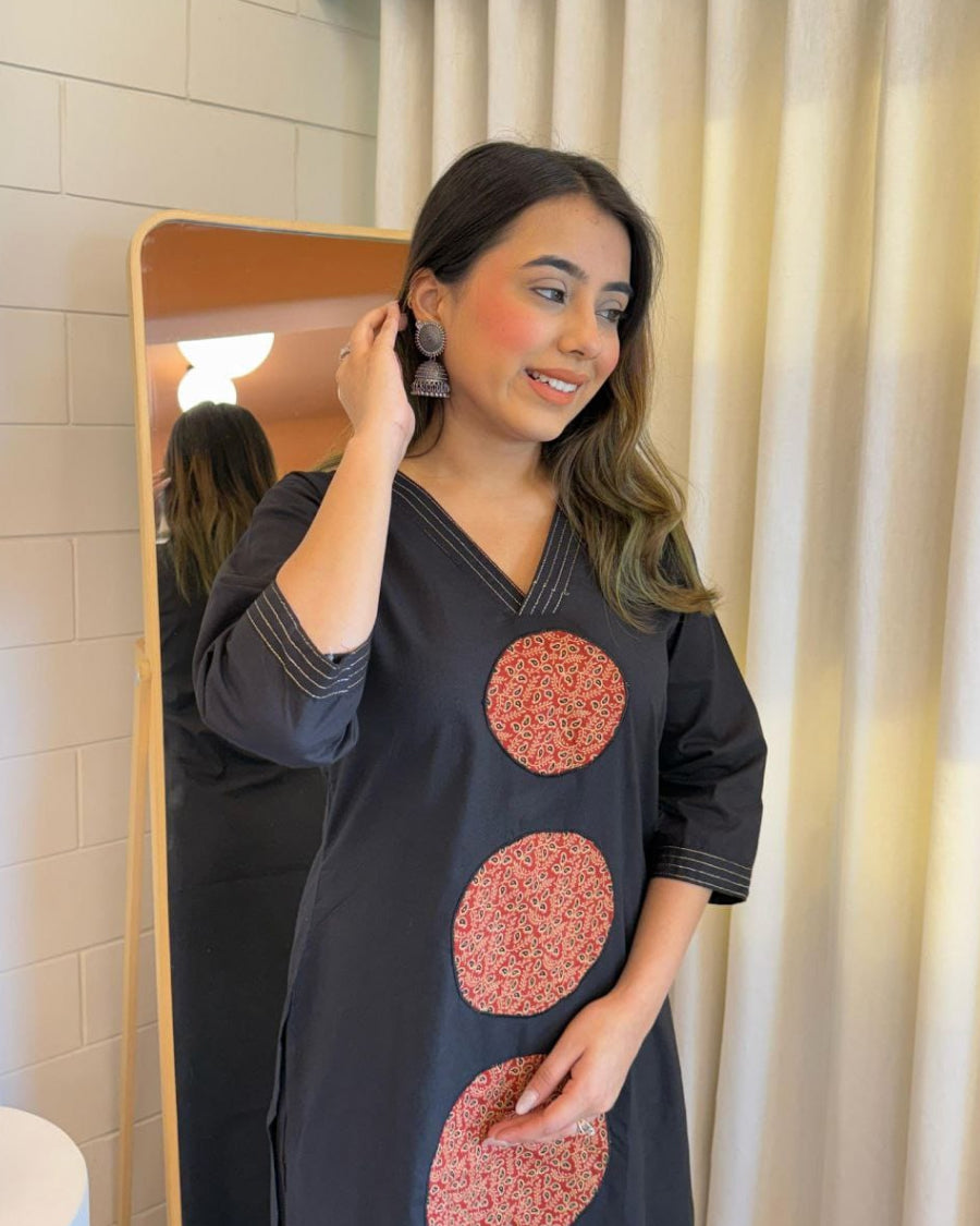 Ebony Touch Appliqué Cotton Kurta Set