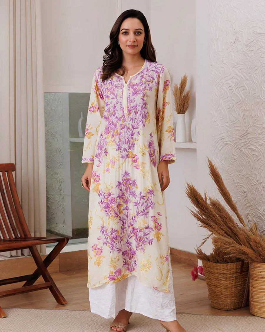 Blooming Elegance Floral Embroidered Kurta & Palazzo Set