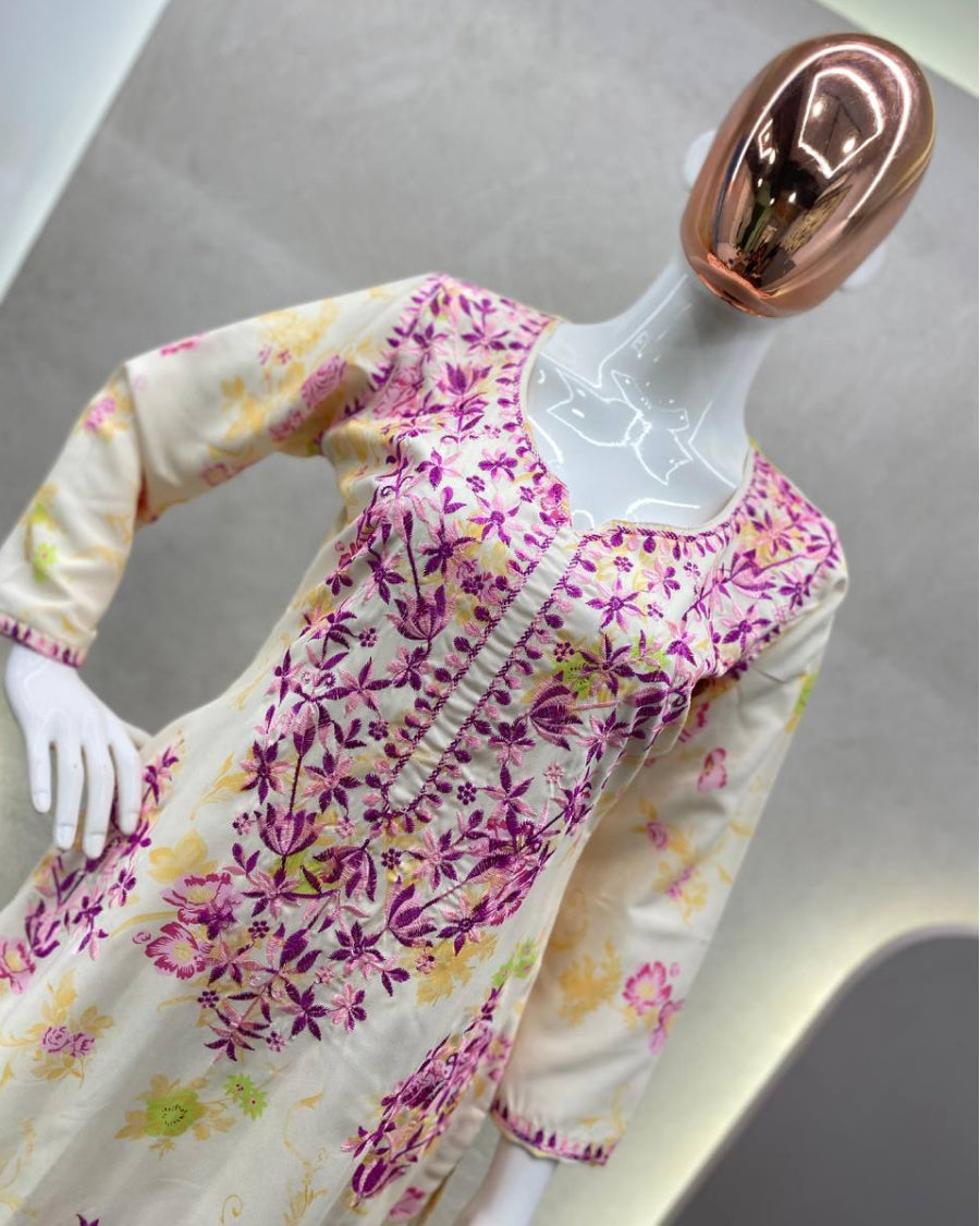 Blooming Elegance Floral Embroidered Kurta & Palazzo Set