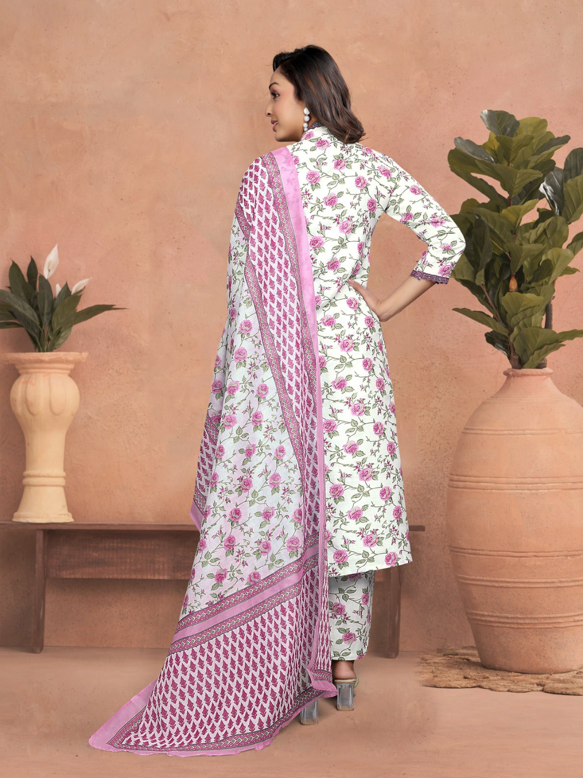 Blossom Pink Printed Kurta Set with Chanderi Dupatta