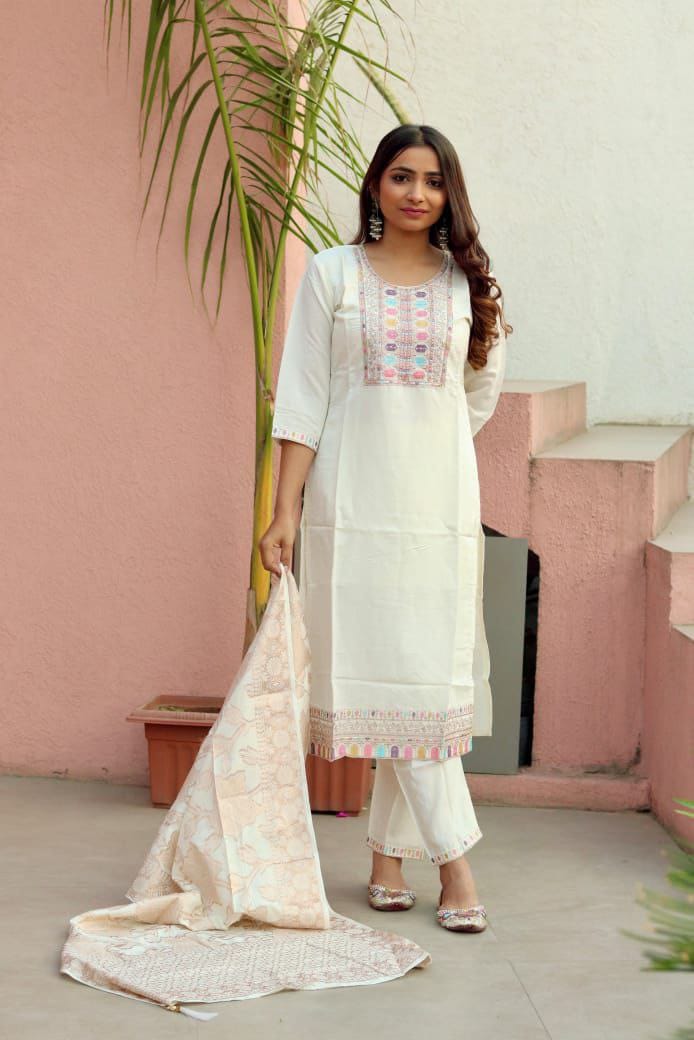 Ivory Embrace Silky White Kurta Set
