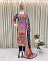 Blue Lagoon Mirror Work Printed Suit Set