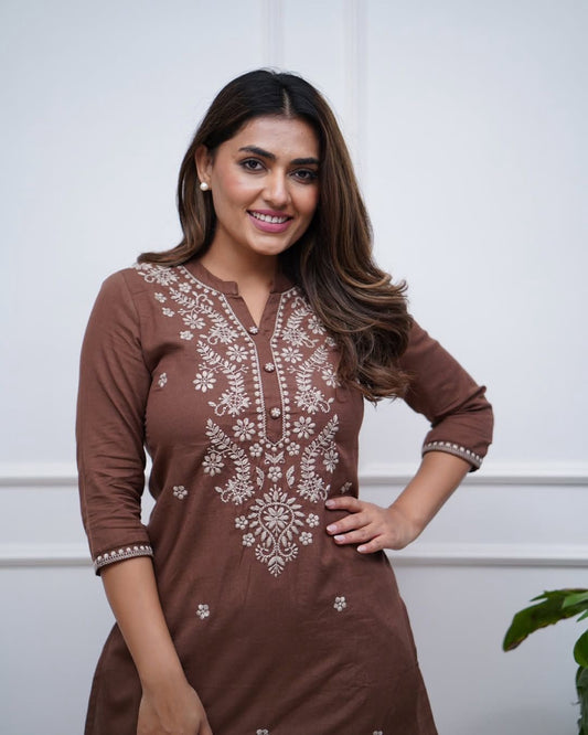 Earthy Elegance Brown Embroidered Co-Ord Set