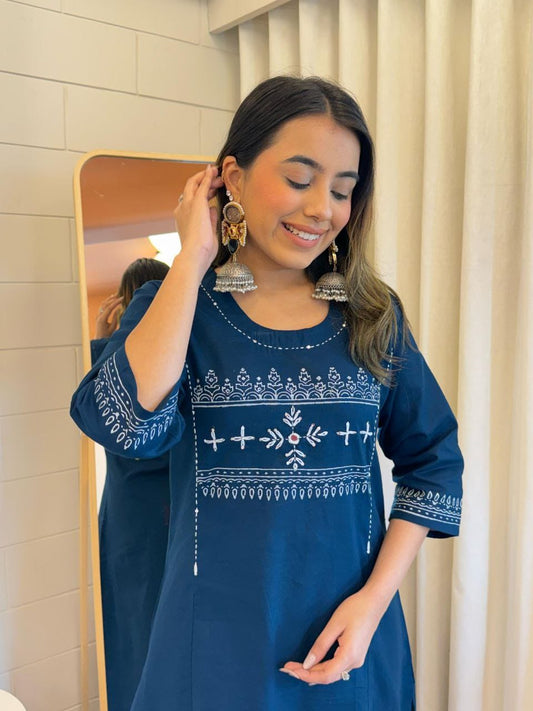 Midnight Echo Navy Block Printed Suit Set