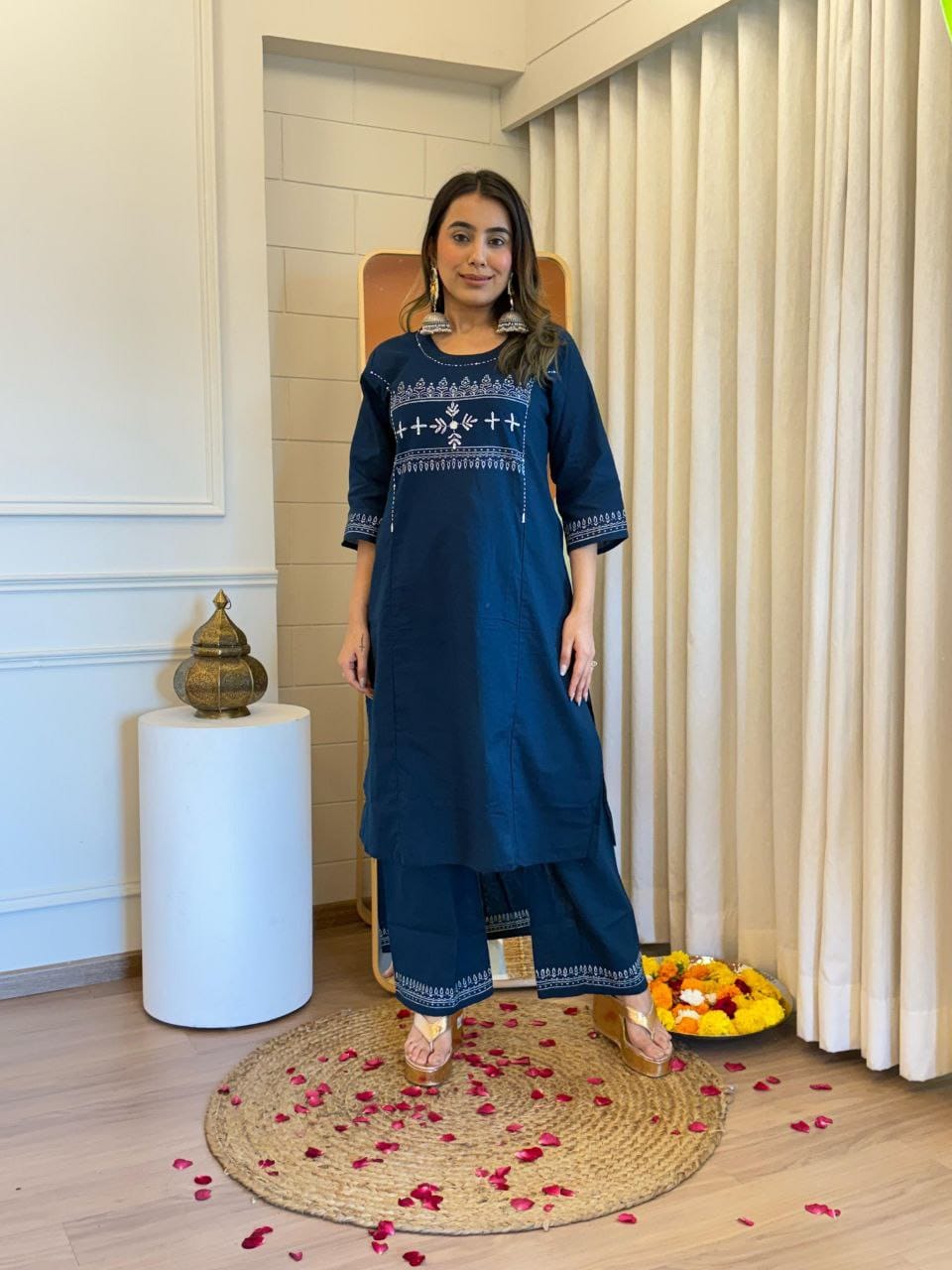 Midnight Echo Navy Block Printed Suit Set