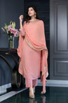 Peach Blossom Chanderi Suit Set with Embroidered Dupatta