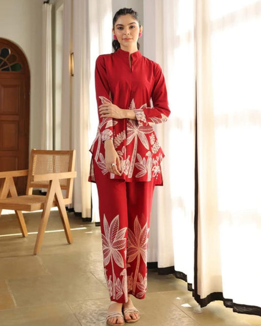 Fiery Charm Red Multi Floral Print Co-Ord Set