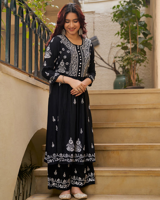 Midnight Charm Black Embroidered Kurta Set