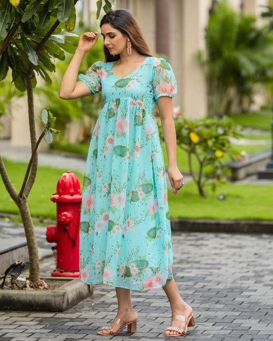 Sky Blossom Blue Floral Gown