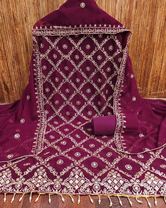 Majestic Magenta Georgette Unstitched Suit Set