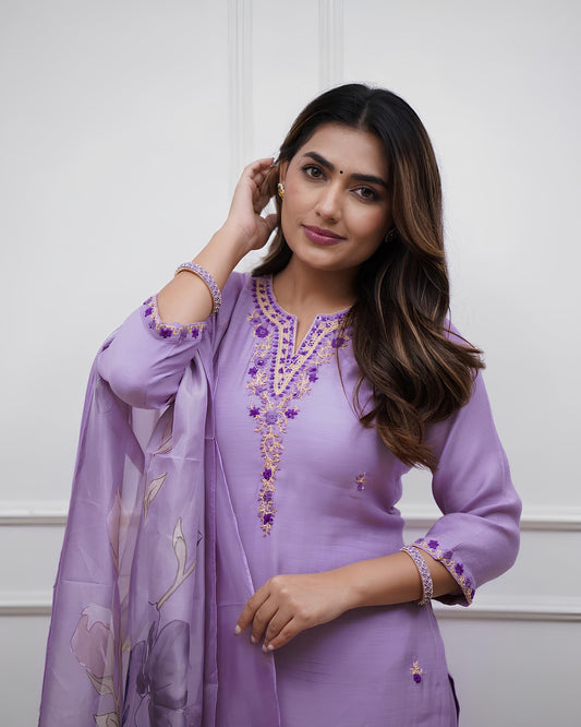 Royal Bloom Rich Purple Embroidered Kurta Set