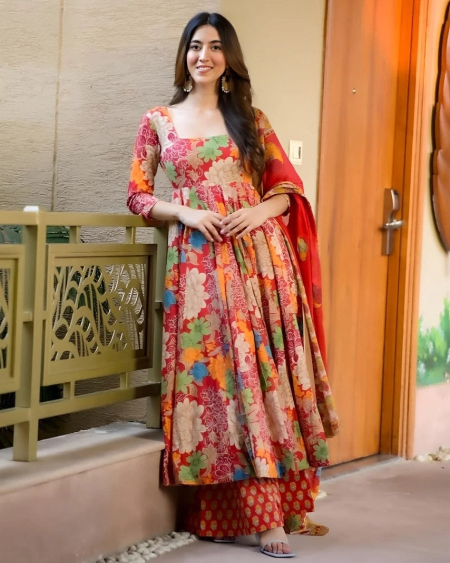 Floral Symphony Viscose Suit Set