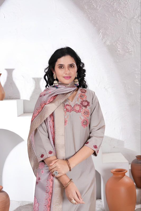 Silken Mist Gray Kurta Set