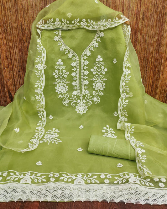Nargis Dew Green Organza Unstitched Suit Set