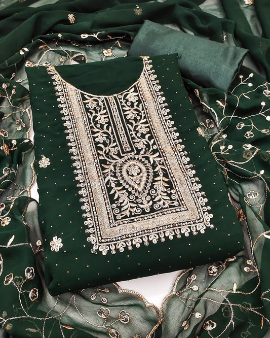 Eira Green Georgette Unstitched Suit Set