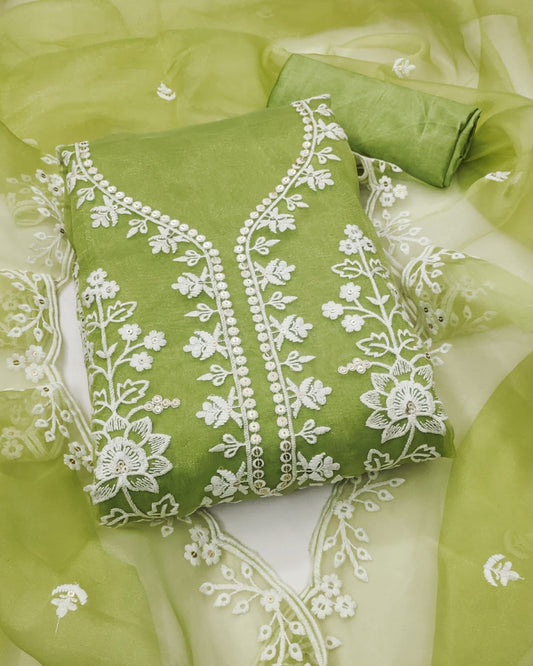 Nargis Dew Green Organza Unstitched Suit Set