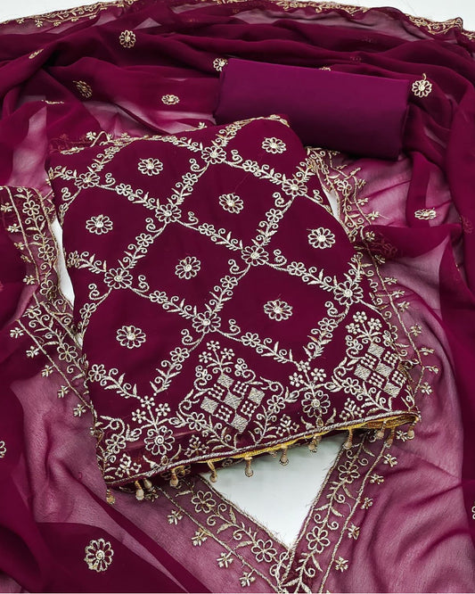 Majestic Magenta Georgette Unstitched Suit Set