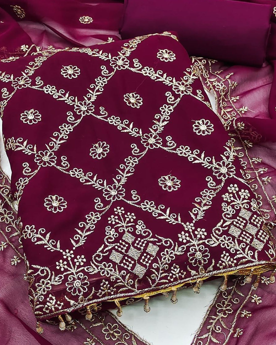 Majestic Magenta Georgette Unstitched Suit Set