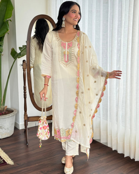 Whispers of White Silky Kurta Set