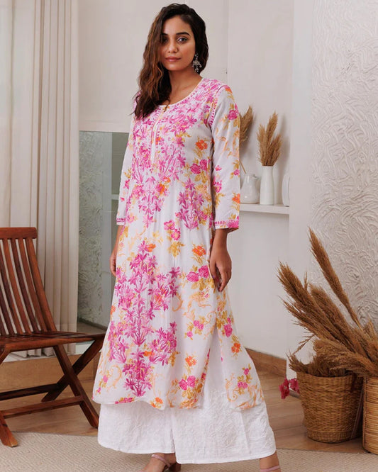 Radiant Blossom Floral Embroidered Kurta & Palazzo Set