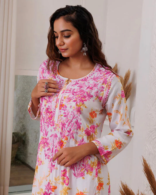 Radiant Blossom Floral Embroidered Kurta & Palazzo Set