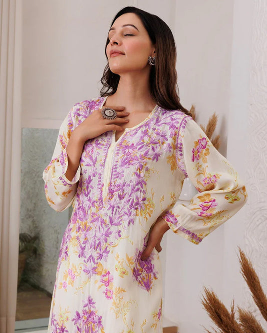 Blooming Elegance Floral Embroidered Kurta & Palazzo Set