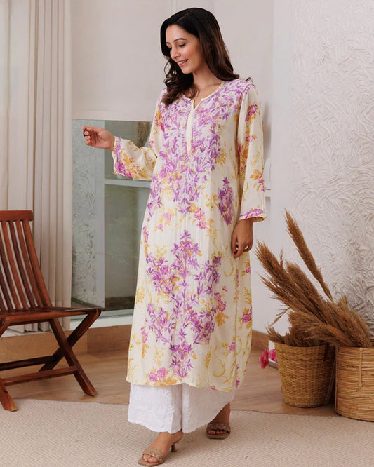 Blooming Elegance Floral Embroidered Kurta & Palazzo Set