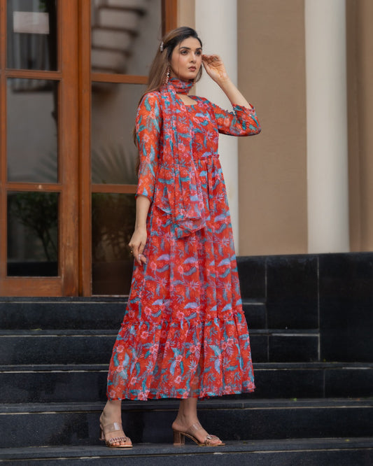 Scarlet Bloom Red Floral Gown