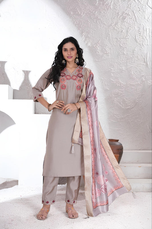 Silken Mist Gray Kurta Set