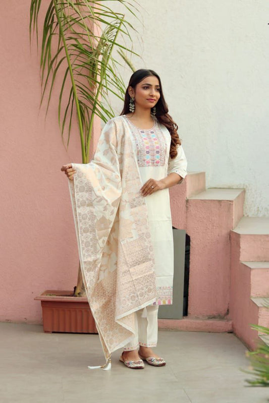 Ivory Embrace Silky White Kurta Set