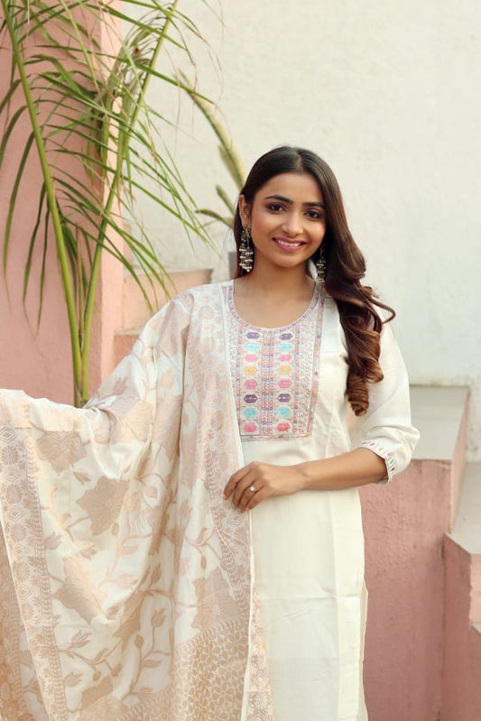Ivory Embrace Silky White Kurta Set