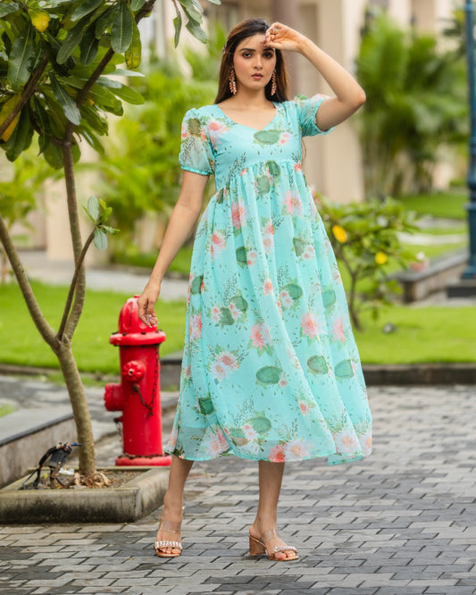 Sky Blossom Blue Floral Gown