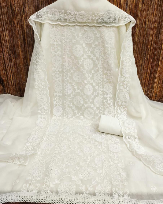 Royal White Georgette Unstitched Suit Set