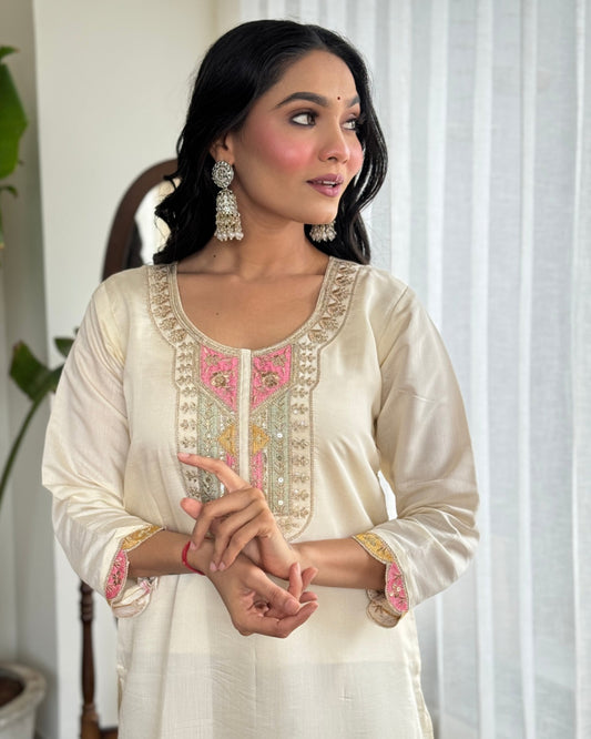 Whispers of White Silky Kurta Set